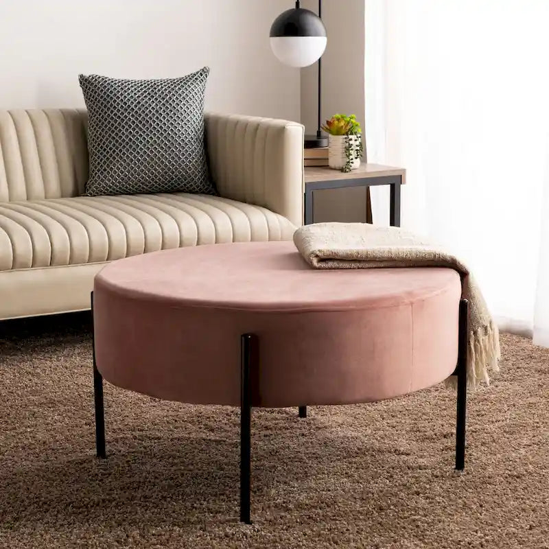 SAFAVIEH Shianne Round Velvet Cocktail Ottoman 4