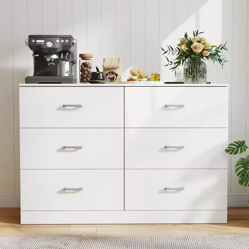 6-Drawer Double Dresser Modern Wood Storage Chest for Bedroom White