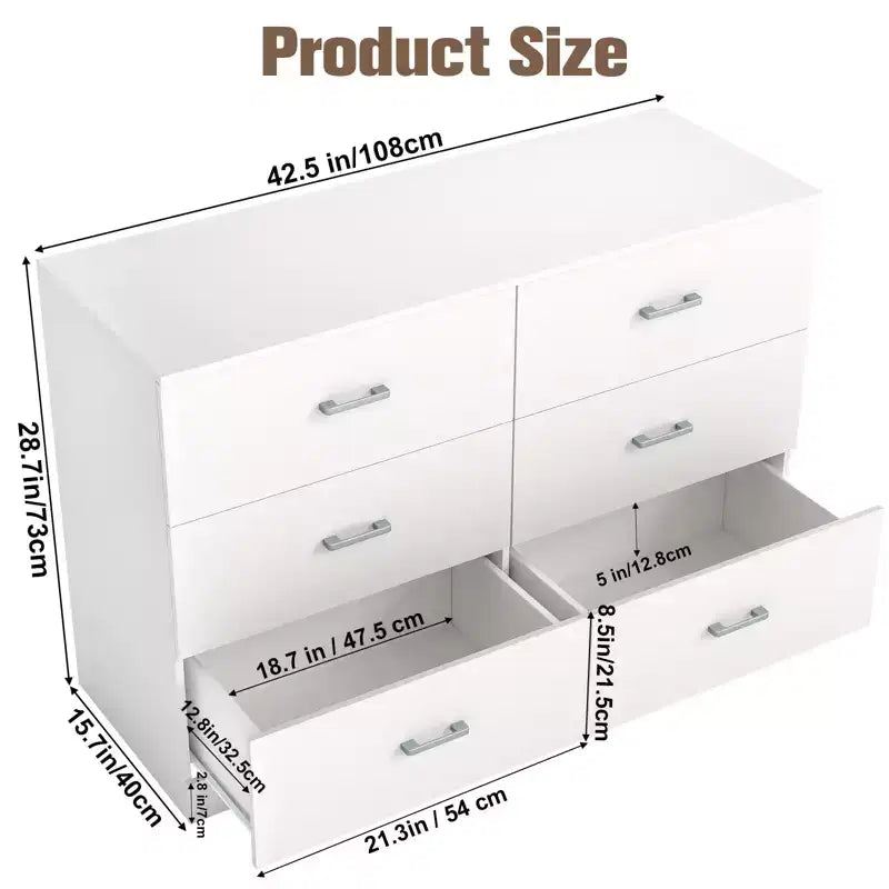 6-Drawer Double Dresser Modern Wood Storage Chest for Bedroom White 3