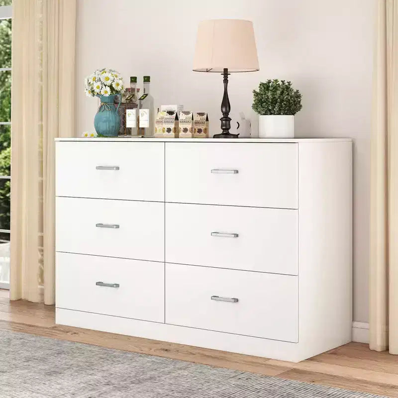 6-Drawer Double Dresser Modern Wood Storage Chest for Bedroom White 5