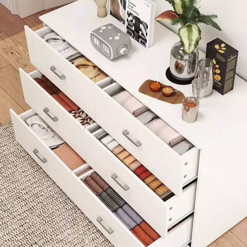 6-Drawer Double Dresser Modern Wood Storage Chest for Bedroom White 6