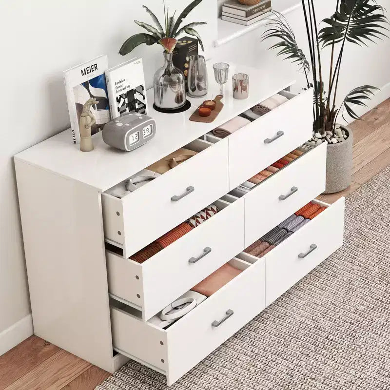6-Drawer Double Dresser Modern Wood Storage Chest for Bedroom White 8