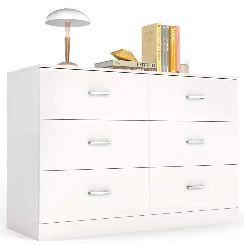 6-Drawer Double Dresser Modern Wood Storage Chest for Bedroom White 9