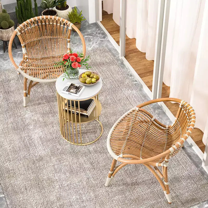 Tavolino finale in rattan con struttura in bambù, piano in vetro temperato, ripiano portaoggetti a forma di Z, naturale 10