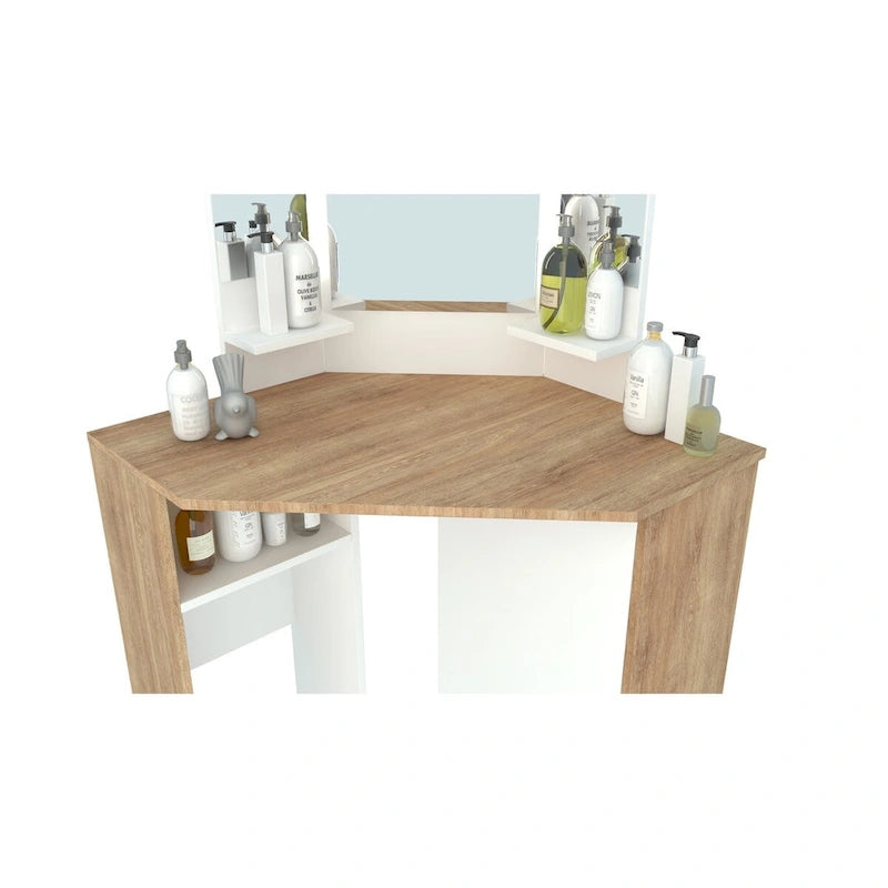 Pearl Corner Storage Makeup Vanity with LED Lights