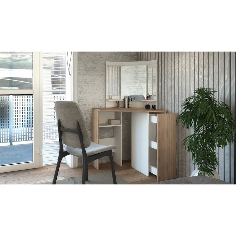 Pearl Corner Storage Makeup Vanity with LED Lights 4