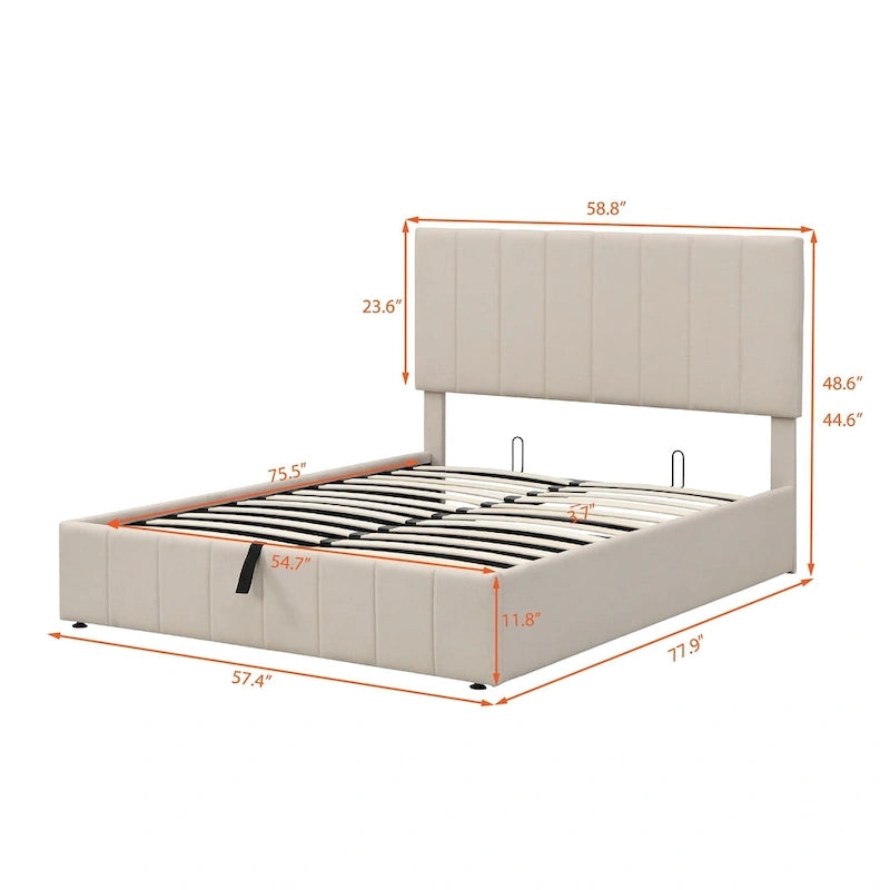 Full/Queen Upholstered Platform Bed with Lift Up Storage 23