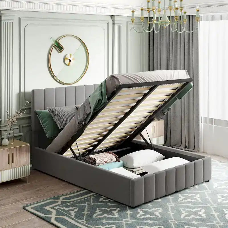 Full/Queen Upholstered Platform Bed with Lift Up Storage 25