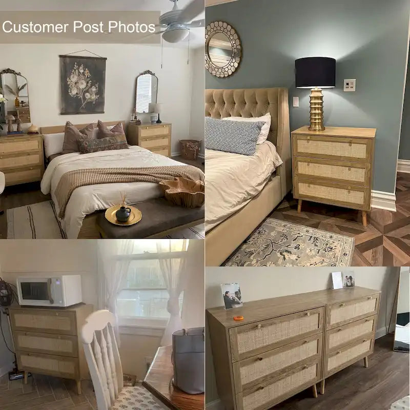 3-Drawer Rattan Dresser Modern Boho Chest of Drawers with Spacious Storage for Bedroom 4