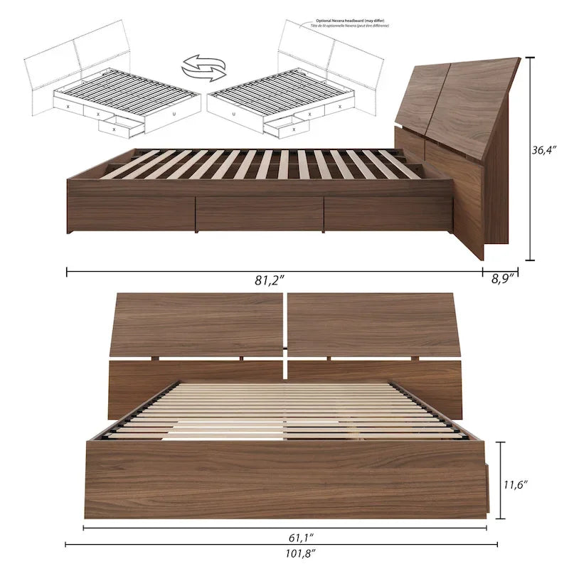 Nexera Storage Bed with Headboard, Walnut 8