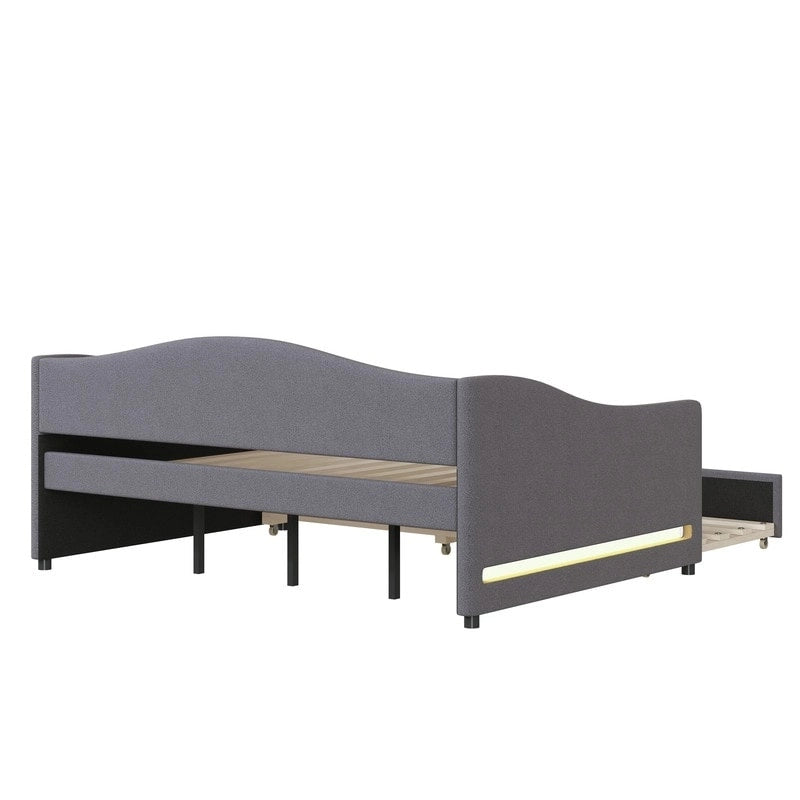 Teddy Fleece Full Size Upholstered Daybed with LED Light and Trundle 4