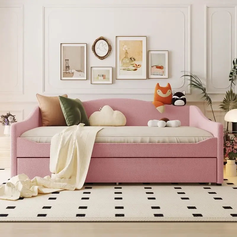 Teddy Fleece Full Size Upholstered Daybed with LED Light and Trundle 8