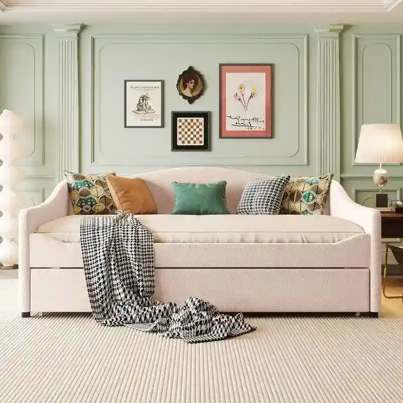 Teddy Fleece Full Size Upholstered Daybed with LED Light and Trundle 13