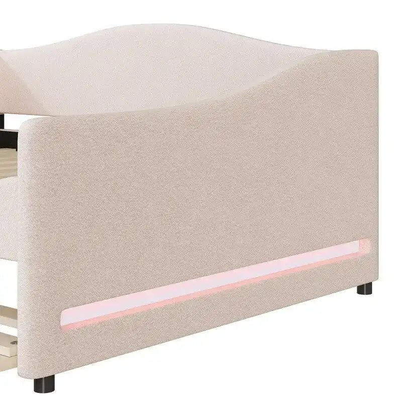 Teddy Fleece Full Size Upholstered Daybed with LED Light and Trundle 14