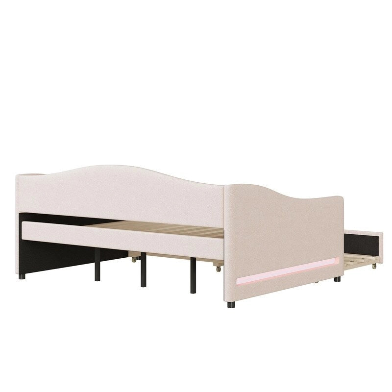 Teddy Fleece Full Size Upholstered Daybed with LED Light and Trundle 15