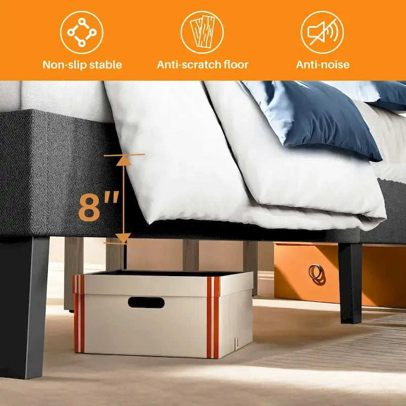 Bed Frame, Modern Platform Bed Frame with Adjustable Headboard, Geometric Upholstered Bed Frame 800LBS Sturdy Solid Wooden Slats 3