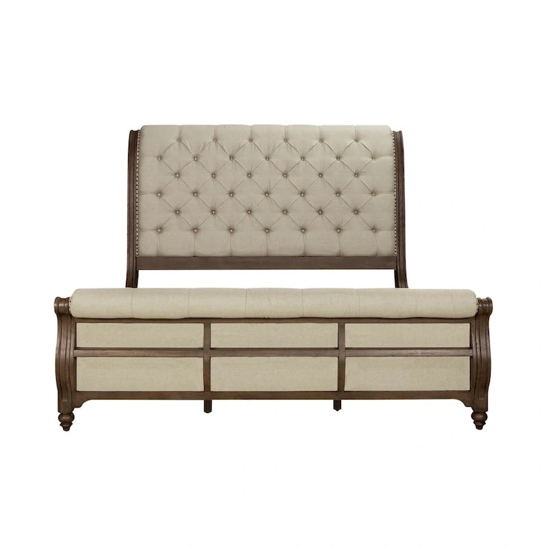 Americana Farmhouse Sleigh Bed, Dresser and Mirror Bedroom Set 3