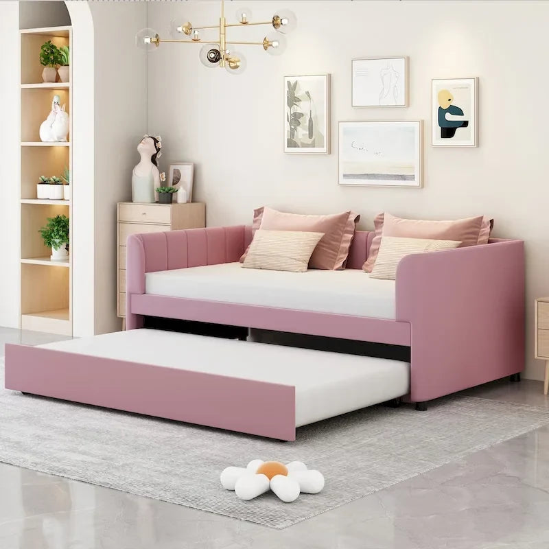 Twin Size Upholstered Daybed with Ergonomic Design Backrest and Trundle 8