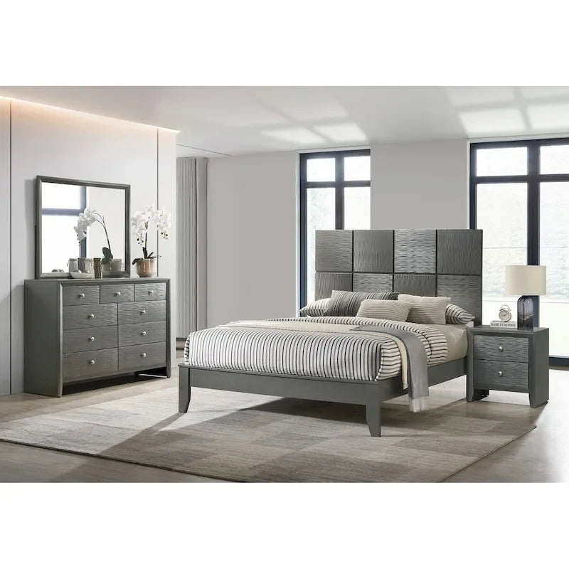 Set camera da letto Sim 3 pezzi con pannelli grigio canna di fucile 9