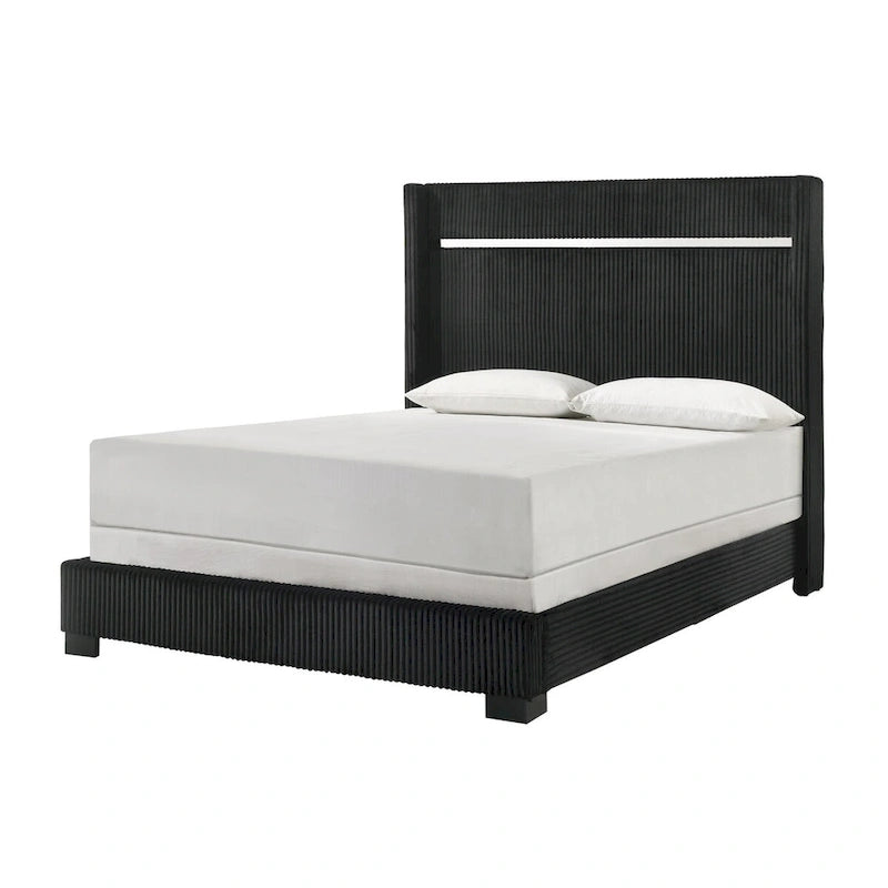 Pedro 6 Piece Black Velvel Upholstered Panel Bedroom Set