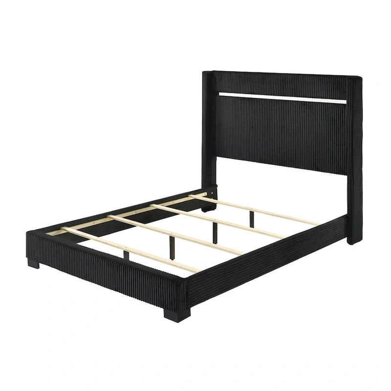 Set camera da letto Pedro 6 pezzi con pannello imbottito in velluto nero 3