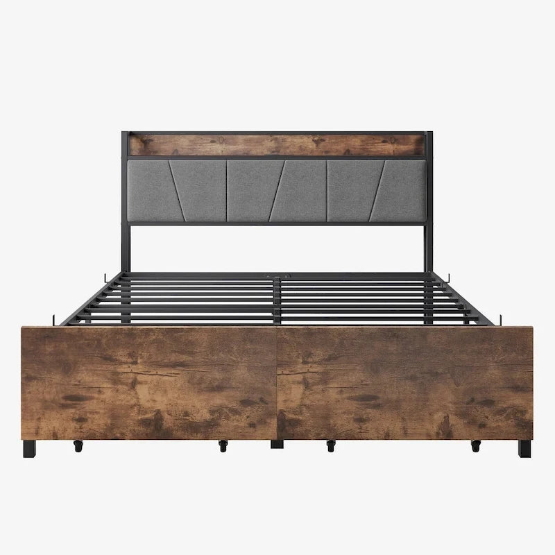 Storage Headboard Metal Bed Frame with 2 Drawers 5