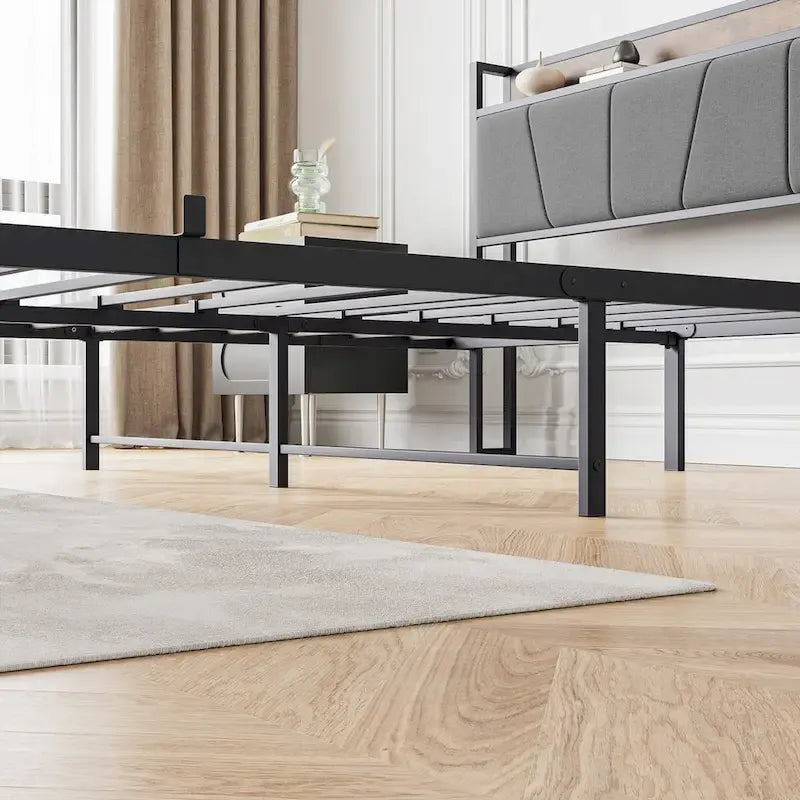 Storage Headboard Metal Bed Frame with 2 Drawers 6