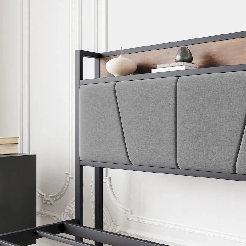 Storage Headboard Metal Bed Frame with 2 Drawers 9