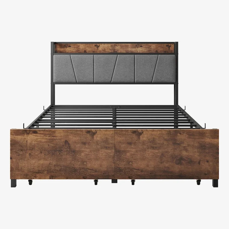 Storage Headboard Metal Bed Frame with 2 Drawers 12
