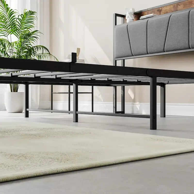 Storage Headboard Metal Bed Frame with 2 Drawers 13