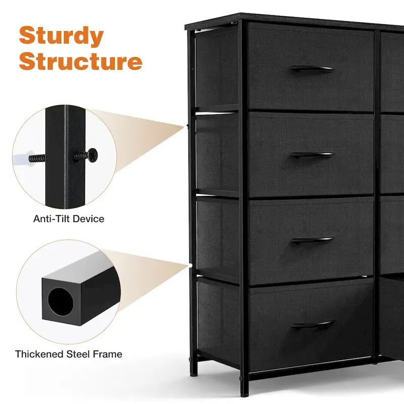 Bedroom Storage with 8 Drawers Tall Dresser & Chest of Drawers Fabric