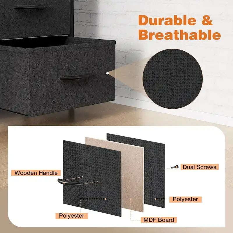 Bedroom Storage with 8 Drawers Tall Dresser & Chest of Drawers Fabric Dresser with Wood Top and Sturdy Steel Frame 4