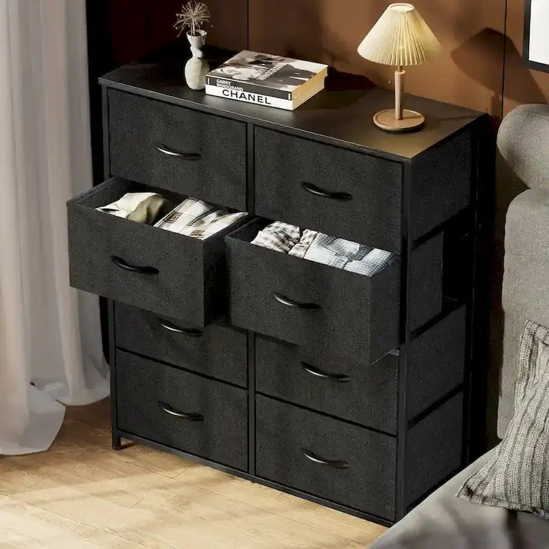 Bedroom Storage with 8 Drawers Tall Dresser & Chest of Drawers Fabric Dresser with Wood Top and Sturdy Steel Frame 6
