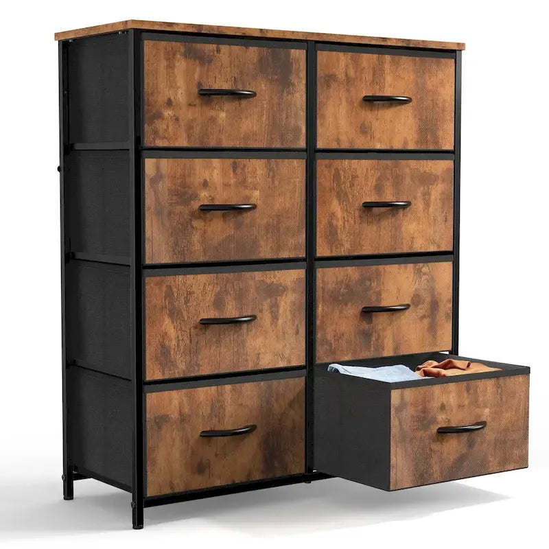 Bedroom Storage with 8 Drawers Tall Dresser & Chest of Drawers Fabric Dresser with Wood Top and Sturdy Steel Frame 9