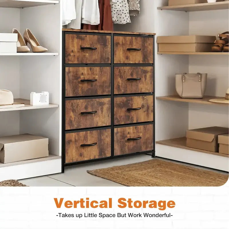 Bedroom Storage with 8 Drawers Tall Dresser & Chest of Drawers Fabric Dresser with Wood Top and Sturdy Steel Frame 10