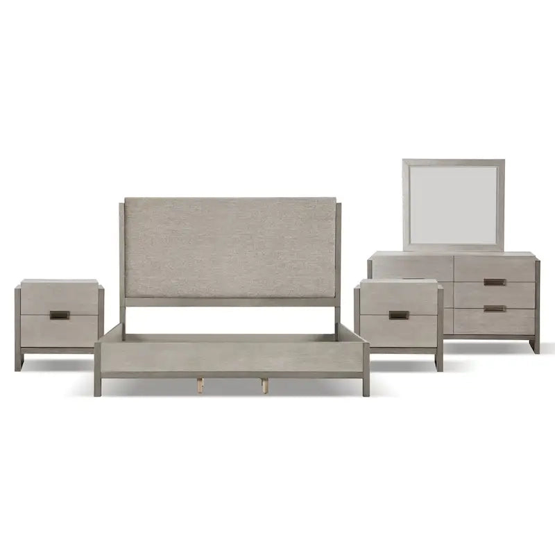 Furniture of America Cruz Set Camera da Letto Contemporaneo in Legno Massello Grigio 5 Pezzi: Letto, 2 Comodini, Cassettiera e Specchio 8
