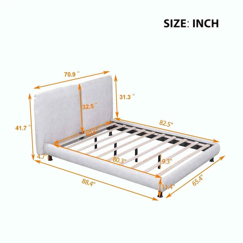 Queen Size Platform Bed with Two Large Headrests 20