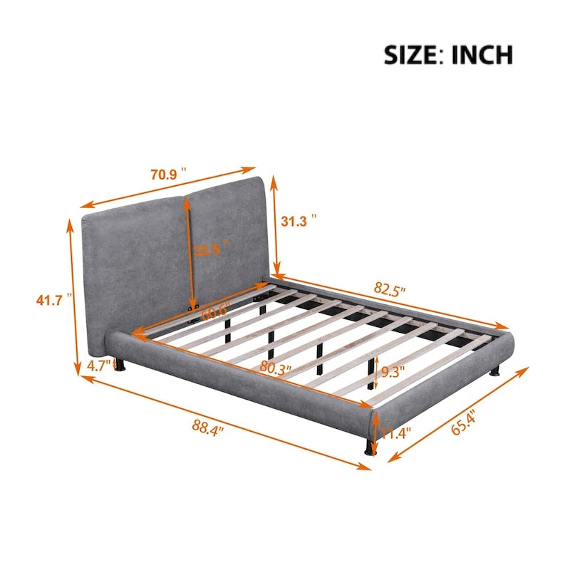 Queen Size Platform Bed with Two Large Headrests 5