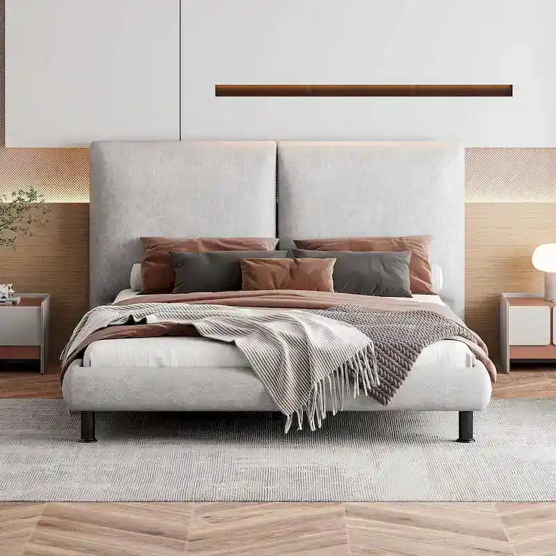 Queen Size Platform Bed with Two Large Headrests 18