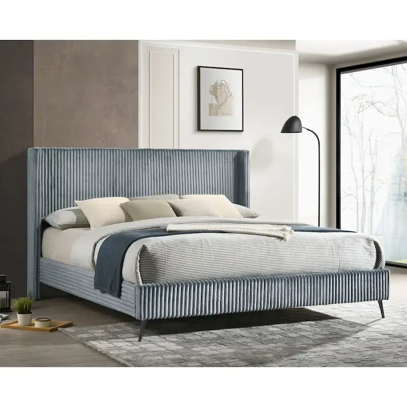 Roundhill Furniture Mavela Wide Wale Corduroy Upholstery Panel Bed, King Size 11