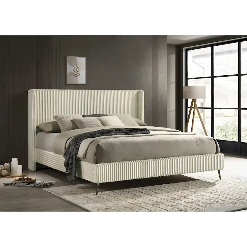 Roundhill Furniture Mavela Wide Wale Corduroy Upholstery Panel Bed, King Size 12