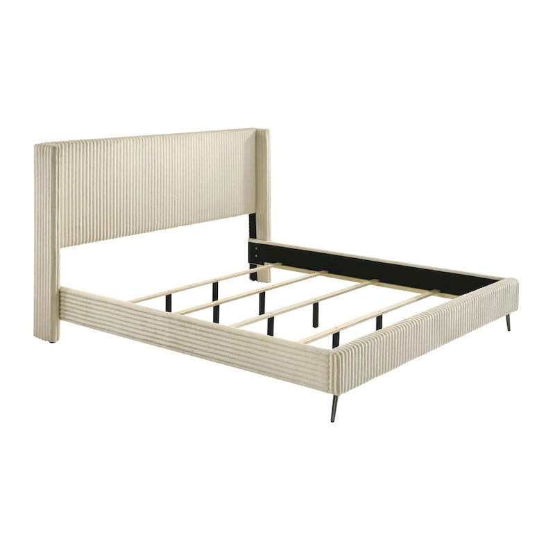 Roundhill Furniture Mavela Wide Wale Corduroy Upholstery Panel Bed, King Size 4