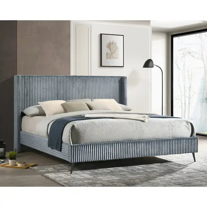Roundhill Furniture Mavela Wide Wale Corduroy Upholstery Panel Bed, King Size 6