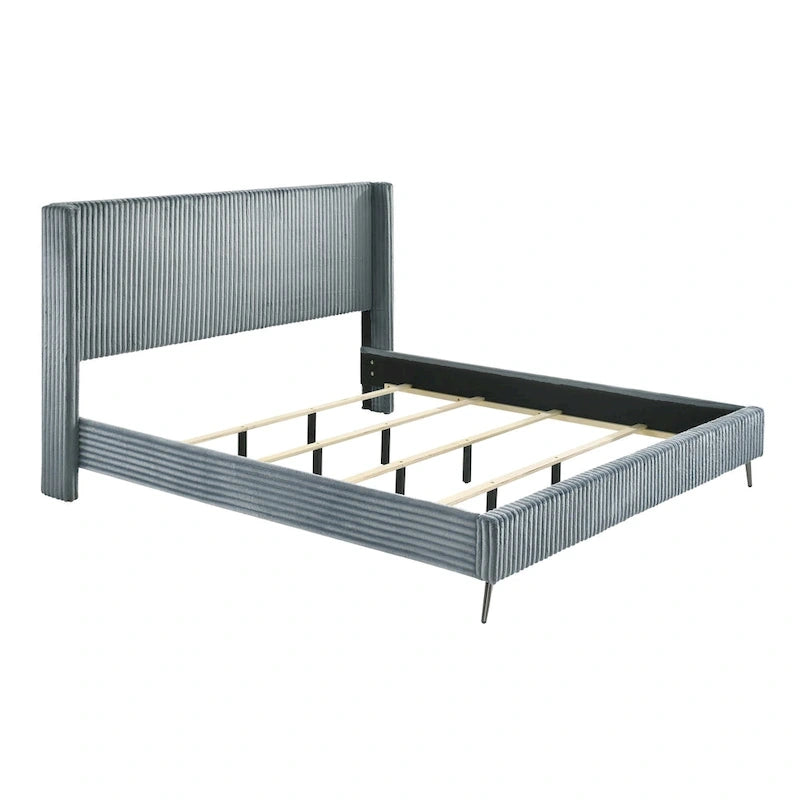 Roundhill Furniture Mavela Wide Wale Corduroy Upholstery Panel Bed, King Size 9