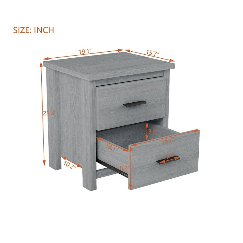 Vintage Two Drawer Wooden Nightstand,Large Storage Space 14