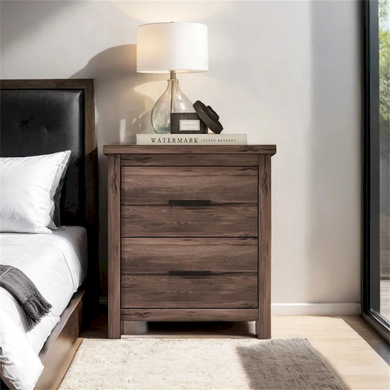 Vintage Two Drawer Wooden Nightstand,Large Storage Space