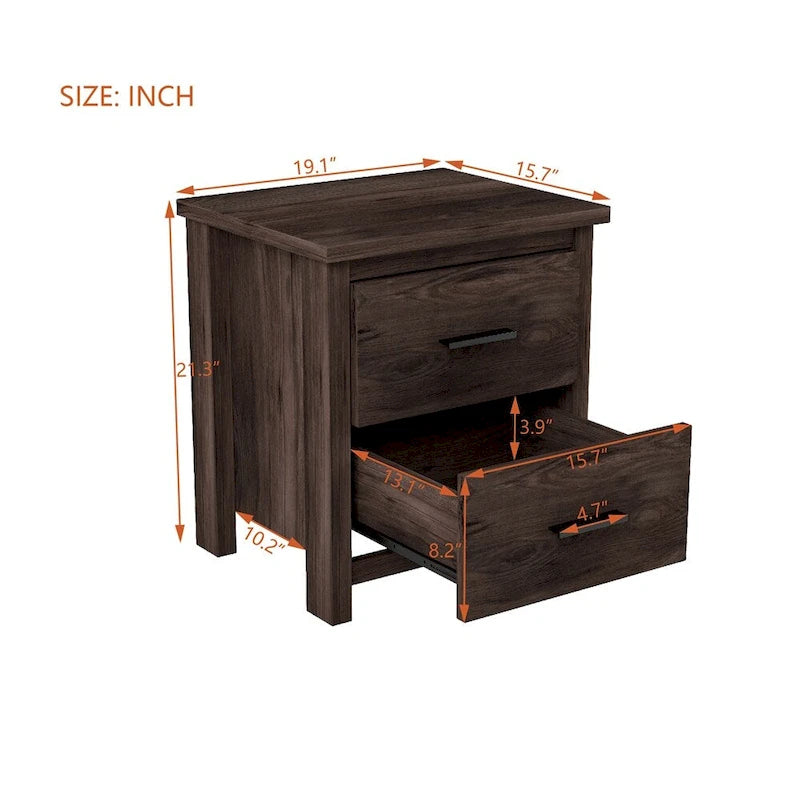 Vintage Two Drawer Wooden Nightstand,Large Storage Space 3