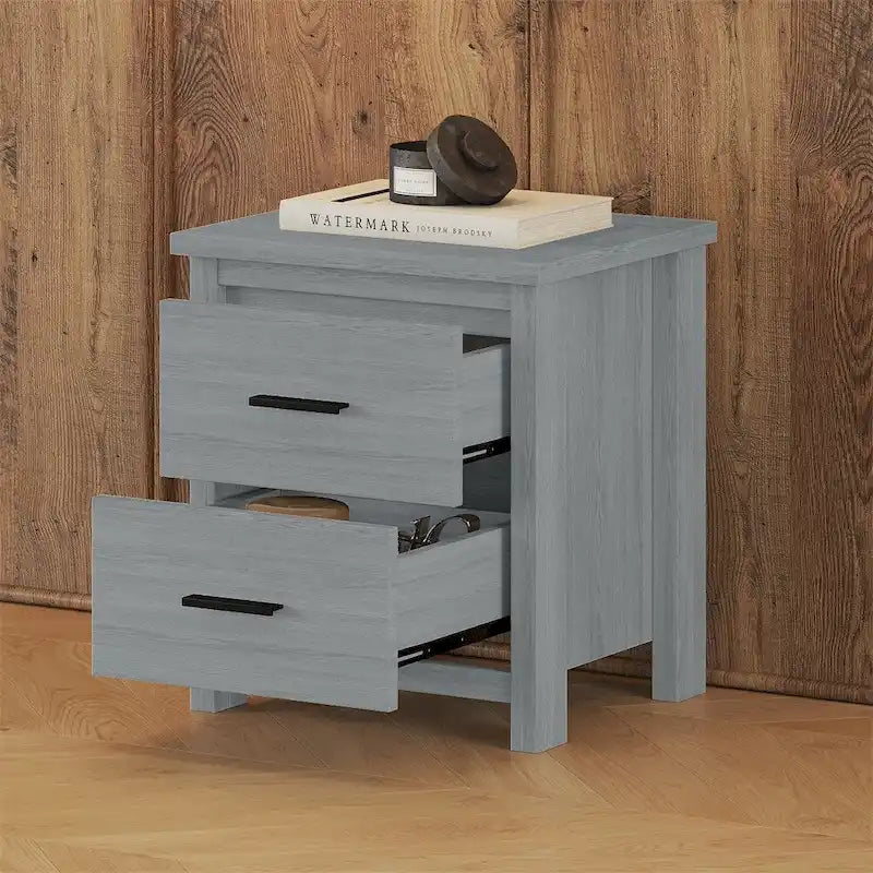 Vintage Two Drawer Wooden Nightstand,Large Storage Space 5
