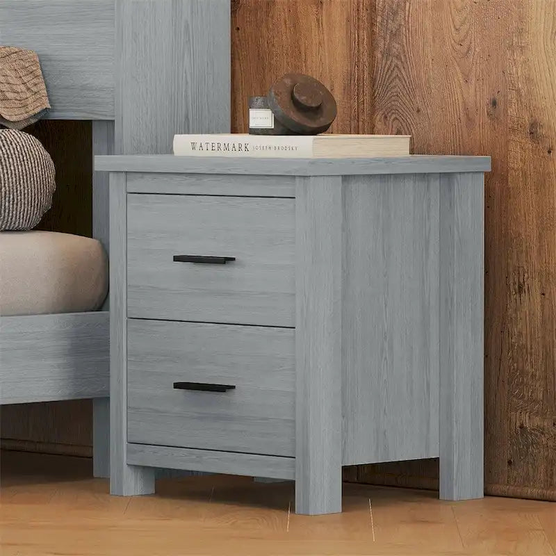 Vintage Two Drawer Wooden Nightstand,Large Storage Space 6