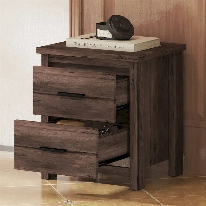 Vintage Two Drawer Wooden Nightstand,Large Storage Space 9